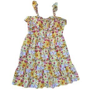 LC Floral Tiered Ruffle Sleeveless Tank Midi Dress Rayon-Linen XL Cottage Summer